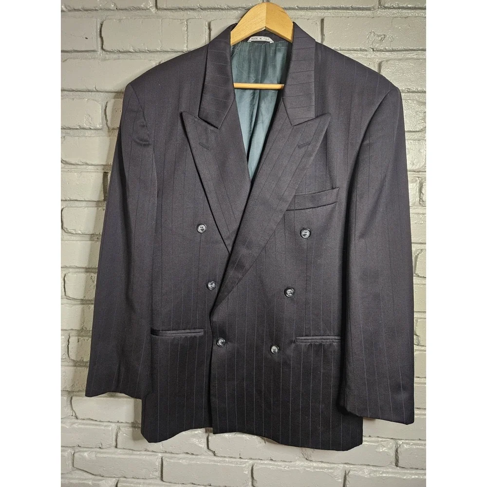 Zanetti Cerrutti 1881 Double Breasted Super 100 Wool Jacket Blazer Blue 44 Italy